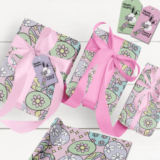 Groovy Pastel Easter Wrapping Paper Hippie Vibe