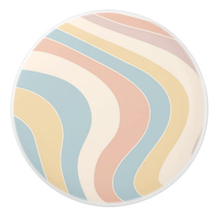 Groovy pastel retro style waves design ceramic knob