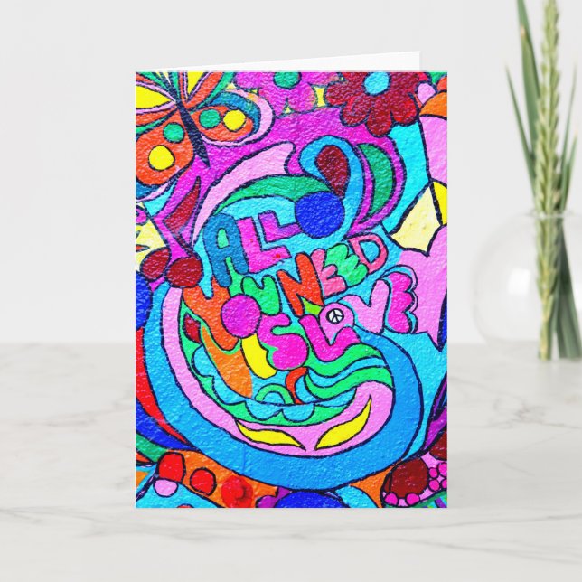 groovy peace and love greeting card (Front)