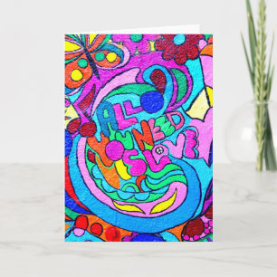 groovy peace and love greeting card