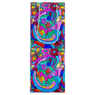 groovy peace and love wine gift bag