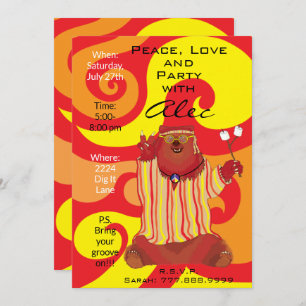 Groovy Peace Bear 1960"s Style Invitation