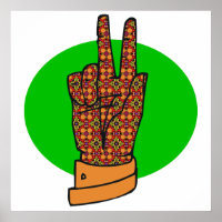 Groovy Peace Hand Symbol Vintage Poster 60s 70s