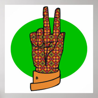 Groovy Peace Hand Symbol Vintage Poster 60s 70s