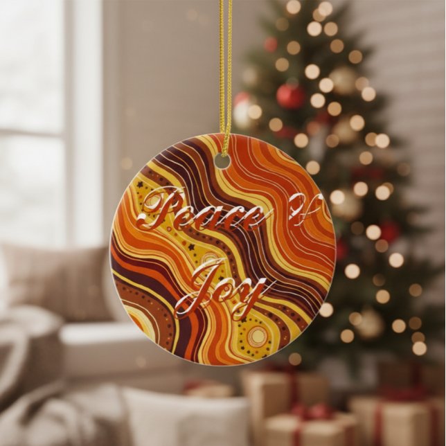 Groovy Peace & Joy Ceramic Ornament | Retro 70s (Creator Uploaded)
