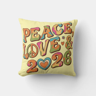 Groovy Peace Love 2026 Retro Pillow