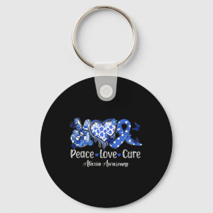 Groovy Peace Love Cure Blue Ribbon Ataxia Awarenes Key Ring