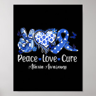 Groovy Peace Love Cure Blue Ribbon Ataxia Awarenes Poster