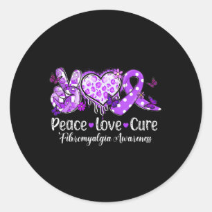 Groovy Peace Love Cure Purple Ribbon Fibromyalgia Classic Round Sticker