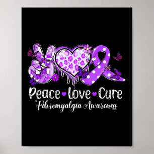 Groovy Peace Love Cure Purple Ribbon Fibromyalgia Poster
