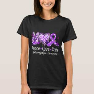 Groovy Peace Love Cure Purple Ribbon Fibromyalgia T-Shirt