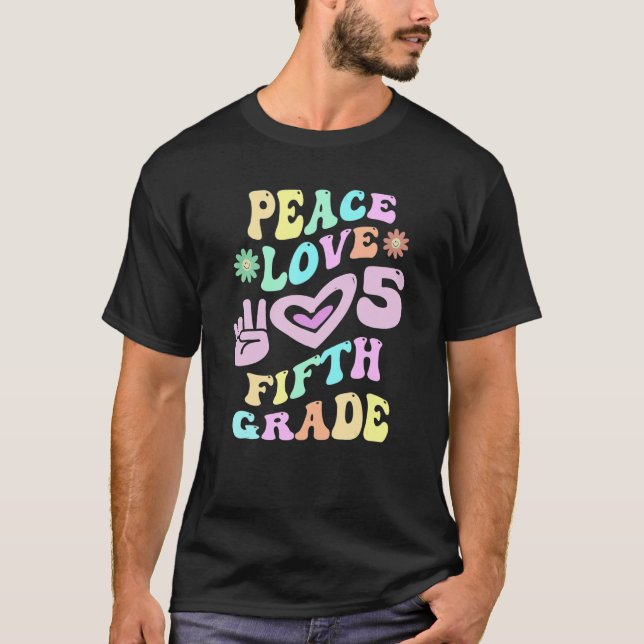 Groovy Peace Love FIFTH GRADE Teacher Little Miss  T-Shirt (Front)