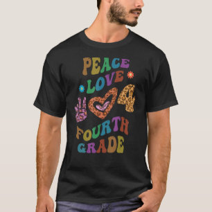 Groovy PEACE LOVE FOURTH GRADE Leopard Print 4th G T-Shirt