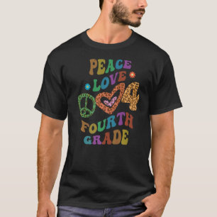 Groovy PEACE LOVE FOURTH GRADE Leopard Print 4th G T-Shirt