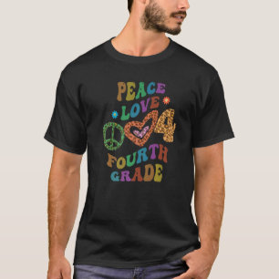 Groovy PEACE LOVE FOURTH GRADE Leopard Print 4th G T-Shirt