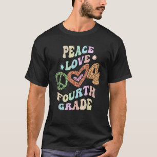 Groovy PEACE LOVE FOURTH GRADE Leopard Print 4th G T-Shirt