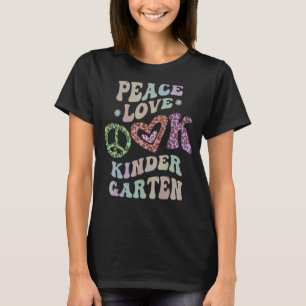 Groovy PEACE LOVE KINDERGARTEN Leopard Print Kinde T-Shirt