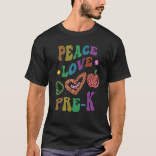 Groovy PEACE LOVE PRE K Leopard Print PreK Teacher T-Shirt