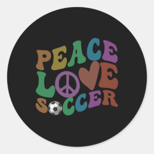 Groovy Peace Love Soccer Girl Kicking Ll Game Hair Classic Round Sticker