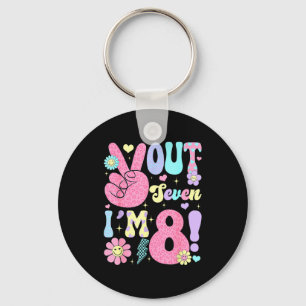 Groovy Peace Out Seven I'm 8 Years Old 8th Birthda Key Ring