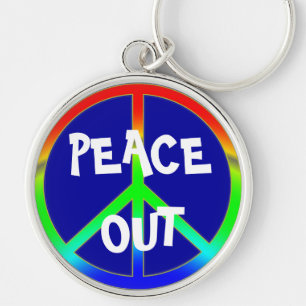 Groovy Peace Out Sign Key Ring