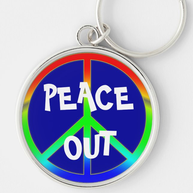 Groovy Peace Out Sign Key Ring (Front)
