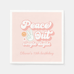 Groovy Peace Out Single Digits 10th Birthday Napkin