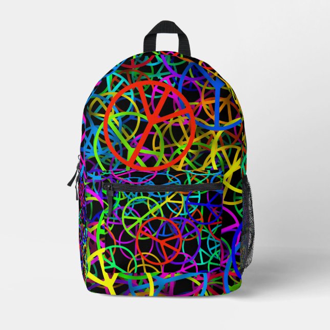 Groovy Peace Rainbow Printed Backpack (Front)