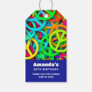 Groovy Peace Signs Rainbow Pattern Birthday Party Gift Tags