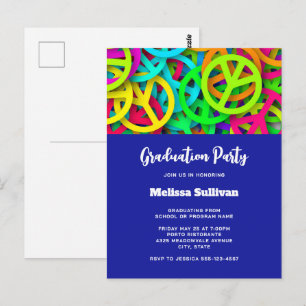 Groovy Peace Signs Rainbow Pattern Graduation Postcard
