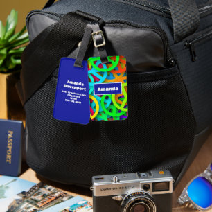 Groovy Peace Signs Rainbow Pattern Luggage Tag