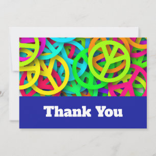 Groovy Peace Signs Rainbow Pattern Wedding Thank You Card