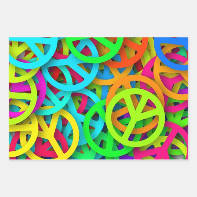 Groovy Peace Signs Rainbow Pattern Wrapping Paper Sheet (Front 3)