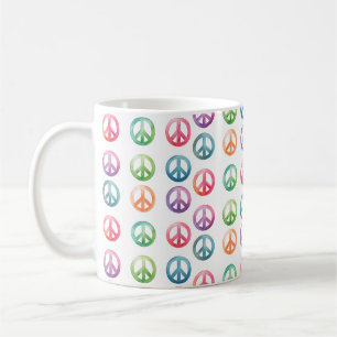 Groovy peace signs watercolor style hippie love coffee mug