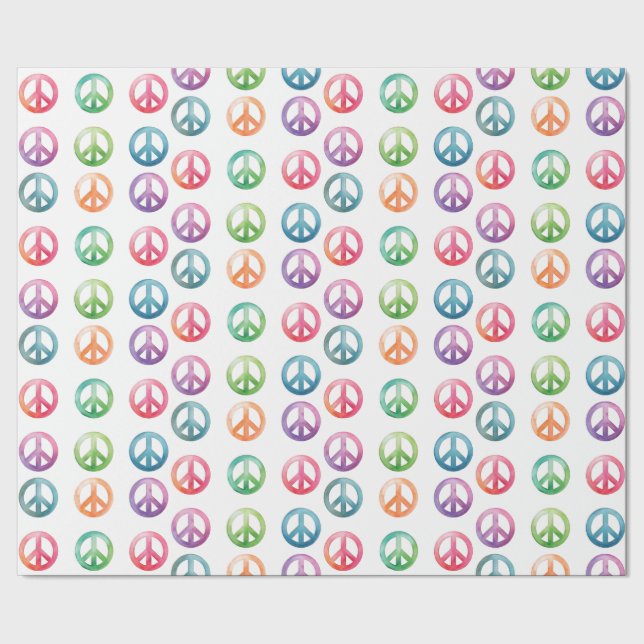 Groovy peace signs watercolor style hippie love wrapping paper (Seam)