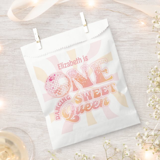 Groovy Peach Pink disco Dancing Queen 1st Birthday Favour Bags (Clipped)