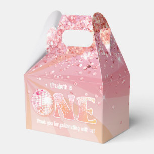 Groovy Peach Pink Disco Dancing Queen 1st Birthday Favour Box