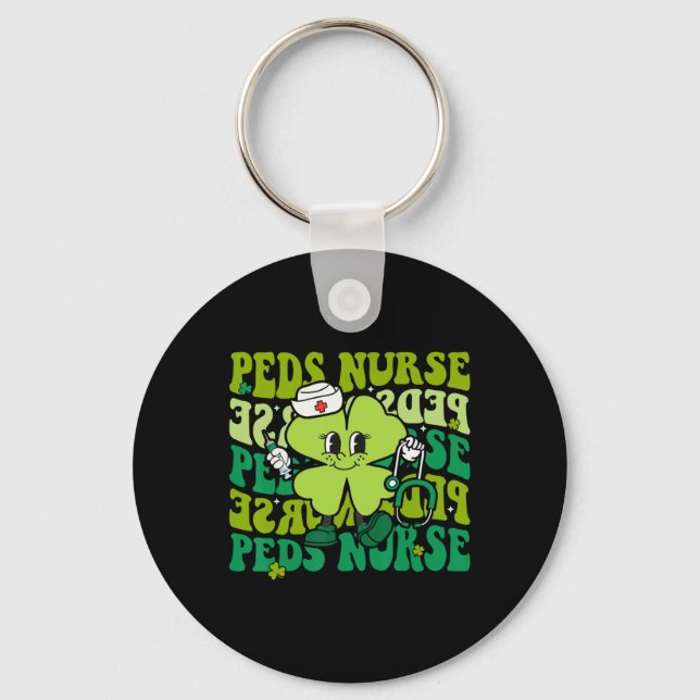 Groovy Peds Nurse Funny St Patricks Day Paediatric Key Ring (Front)