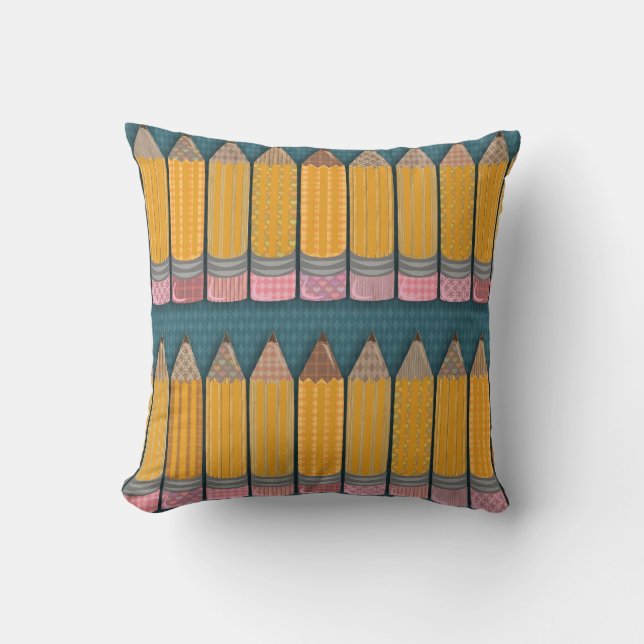 Groovy Pencils Illustrated Fun Writing Pattern Cushion (Front)