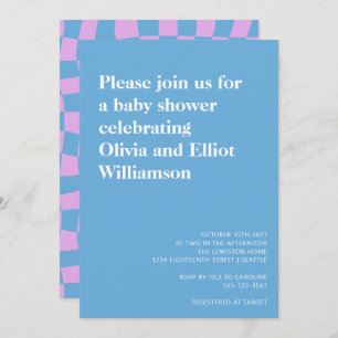 Groovy Periwinkle Chequerboard Cute Baby Shower Invitation