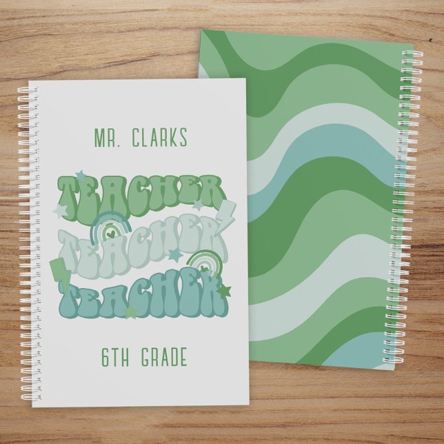 Groovy Personalised Green Retro Cute Teacher Planner (Creator Uploaded)