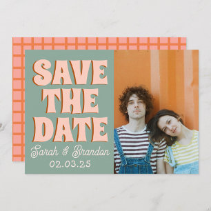 Groovy Photo Blue Pink Red Funky  Save The Date