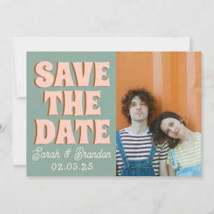 Groovy Photo Blue Pink Red Funky  Save The Date