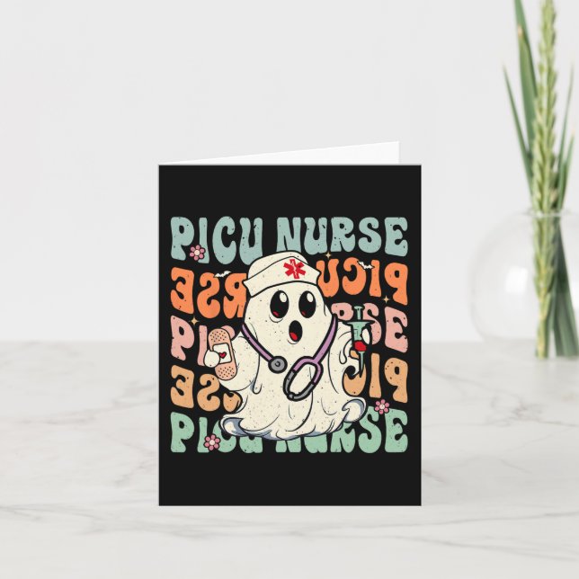 Groovy PICU Nurse Halloween Costume Peds Nurse  Card (Front)