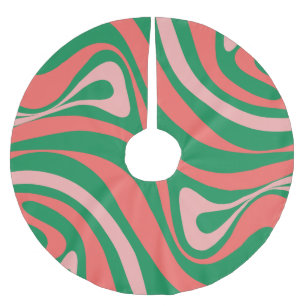 Groovy Pink and Green Retro Swirls Brushed Polyester Tree Skirt