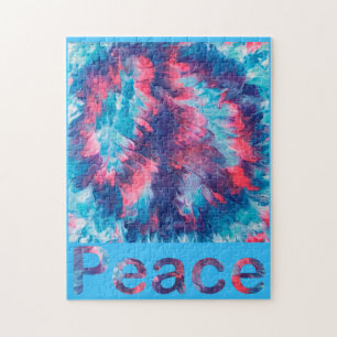 Groovy Pink Blue Purple Blends Peace Sign Puzzles