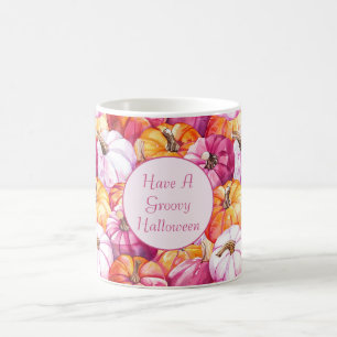 Groovy Pink Blush Orange Halloween Pumpkins Coffee Mug
