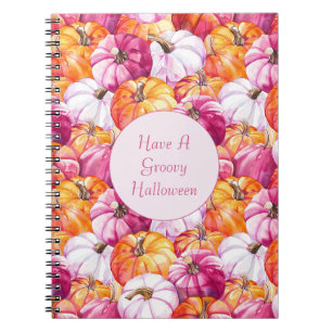 Groovy Pink Blush Orange Halloween Pumpkins Notebook