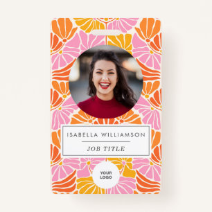 Groovy Pink Boho Floral Unique Employee Photo ID ID Badge