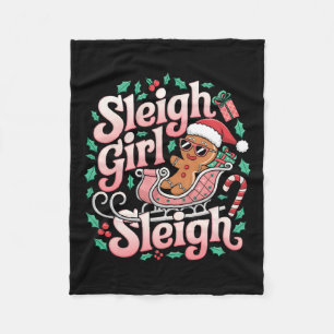Groovy Pink Christmas Sleigh Girl Sleigh Gingerbre Fleece Blanket